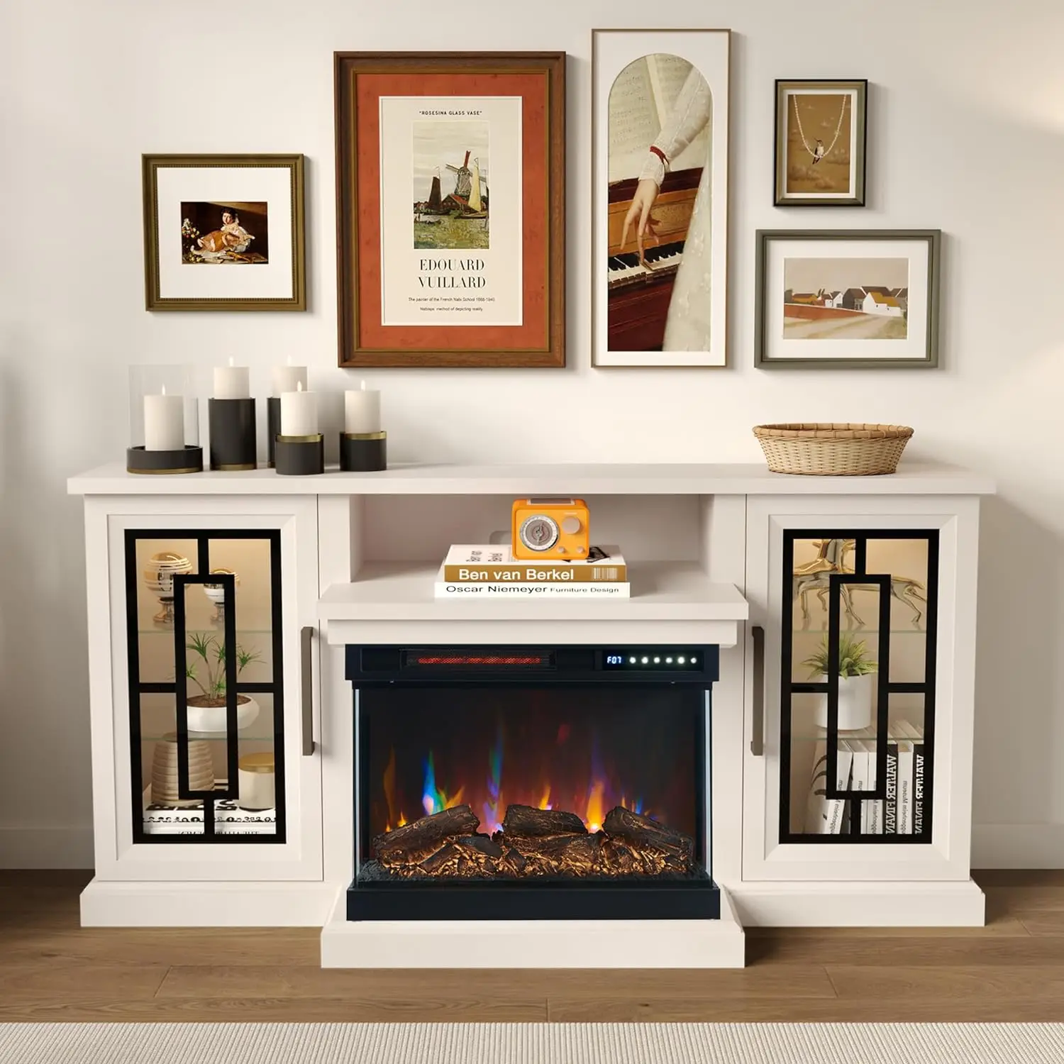 

59 Inch LED TV Stand with 3-Side Glass Fireplace, Modern Media Entertainment Center Console Table for TVs up to 65 Inch