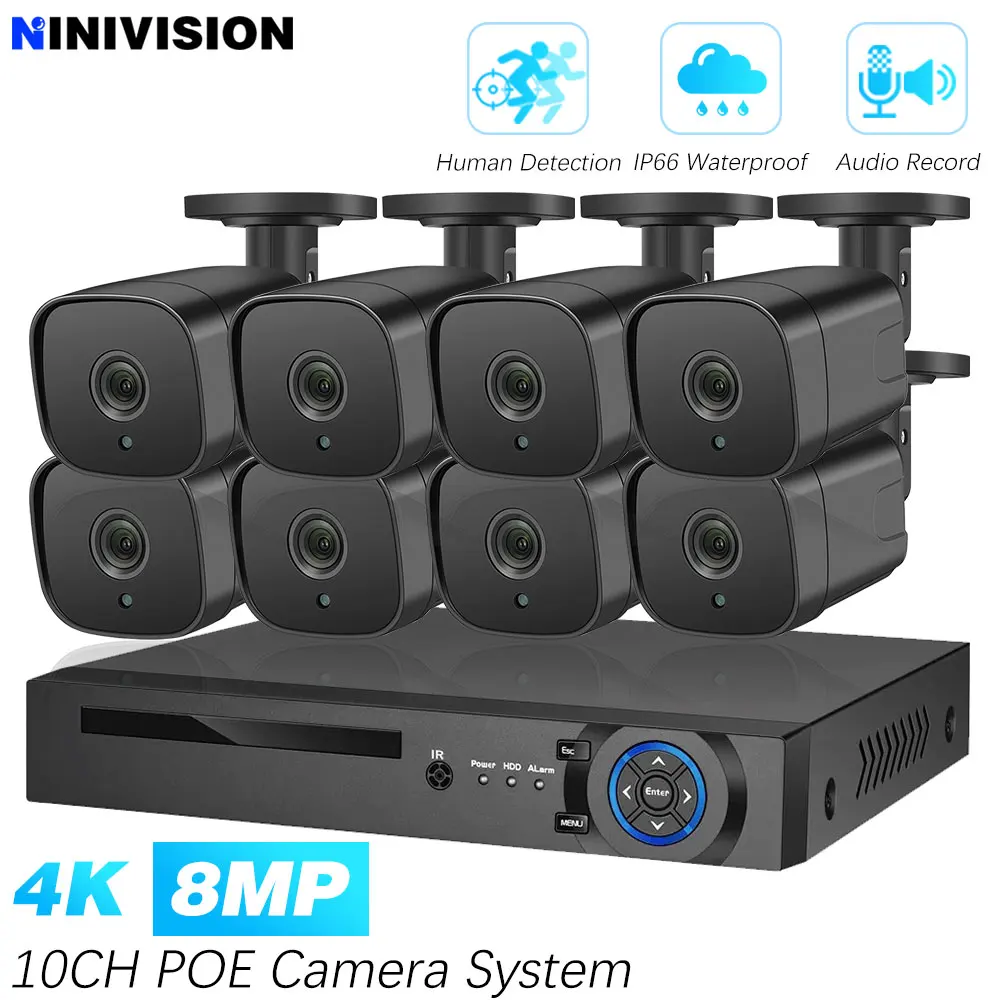 4K POE 보안 카메라 시스템 10CH 8CH 4CH NVR 8MP 실외 카메라..
