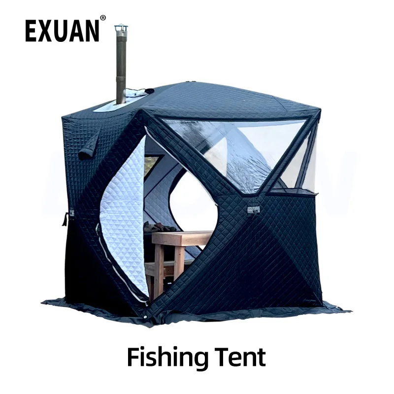 Outdoor 3-4 Persone 4 Stagioni Campeggio Sauna Tenda Addensata Automatica Inverno Pesca Sul Ghiaccio Tenda Finestra/Camino Auto Portatile