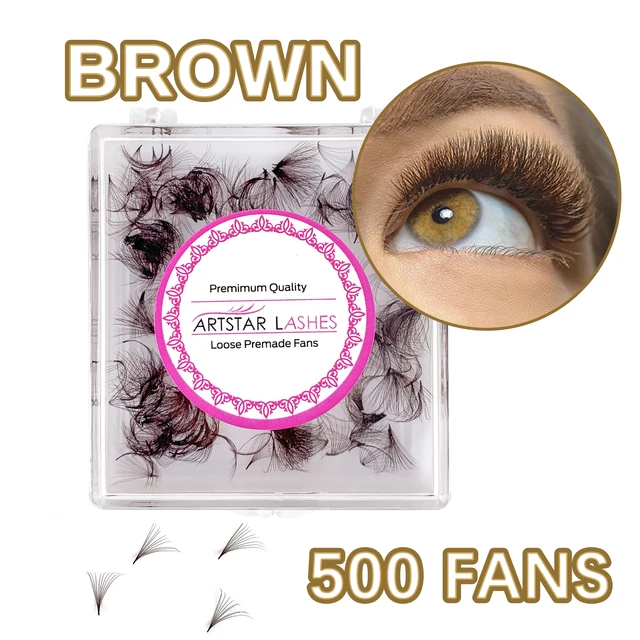 ARTSTAR Brown Premade Fan Lash Extensions 5D to 20D Thin Pointy Base 500 Fans Loose Promade Volume Lashes Makeup Cilio