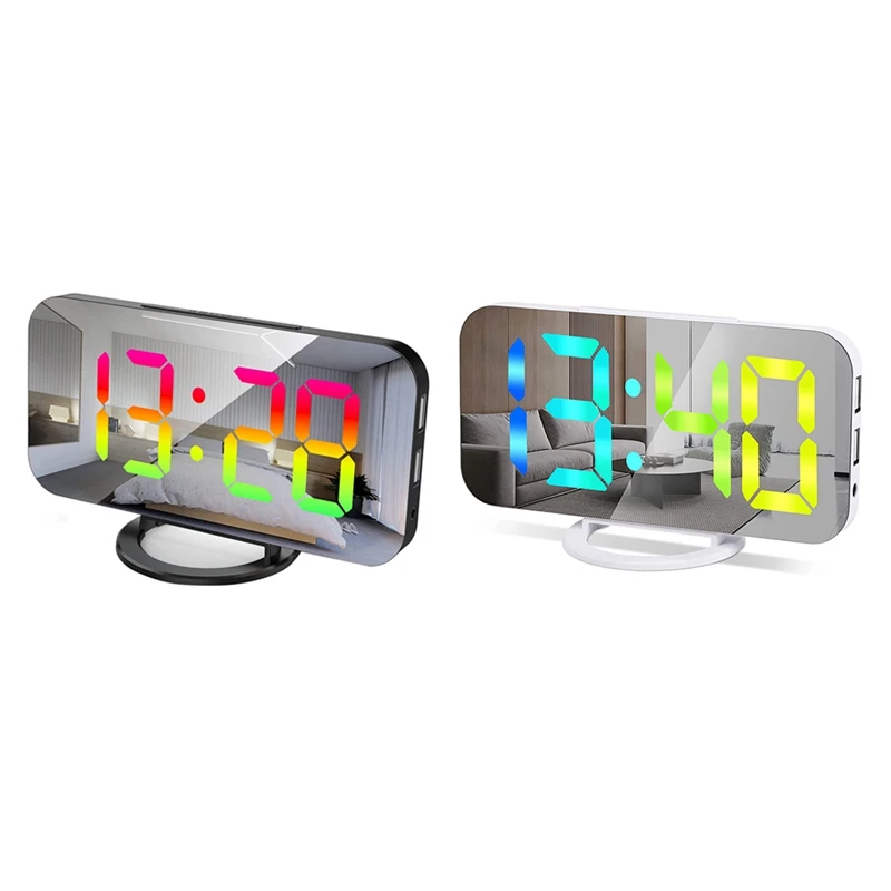 

RGB Digital Alarm Clock For Bedroom, 6.5 Inch HD & Mirror Display With 4 RGB Changing Color And 7 Regular Color Digits