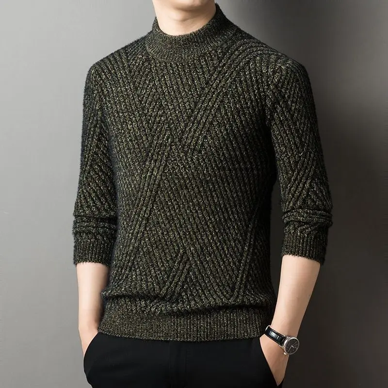 2023 Autumn Winter New Solid Color Striped Fashion Round Neck Sweater Man High Street Casual Long Sleeve All-match Pullovers