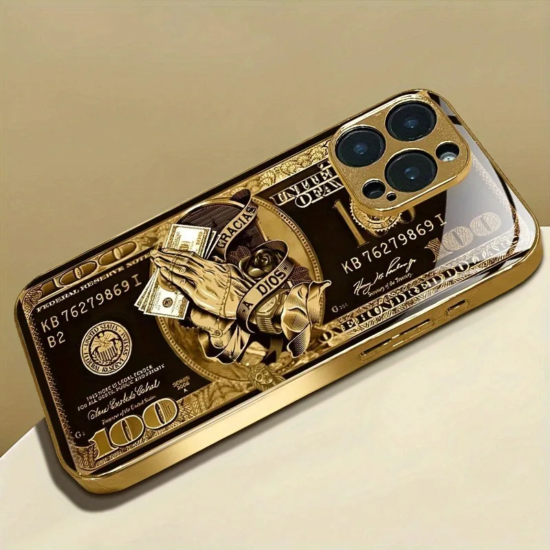 Creative Wealth Pattern Gold Metallic Paint Glass Phone Case