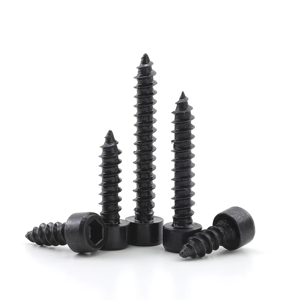 15-50pcs Black Hexagon Socket Cap Head Self Tapping Screws Carbon Steel M2-M6 Allen Head For Audio Speaker