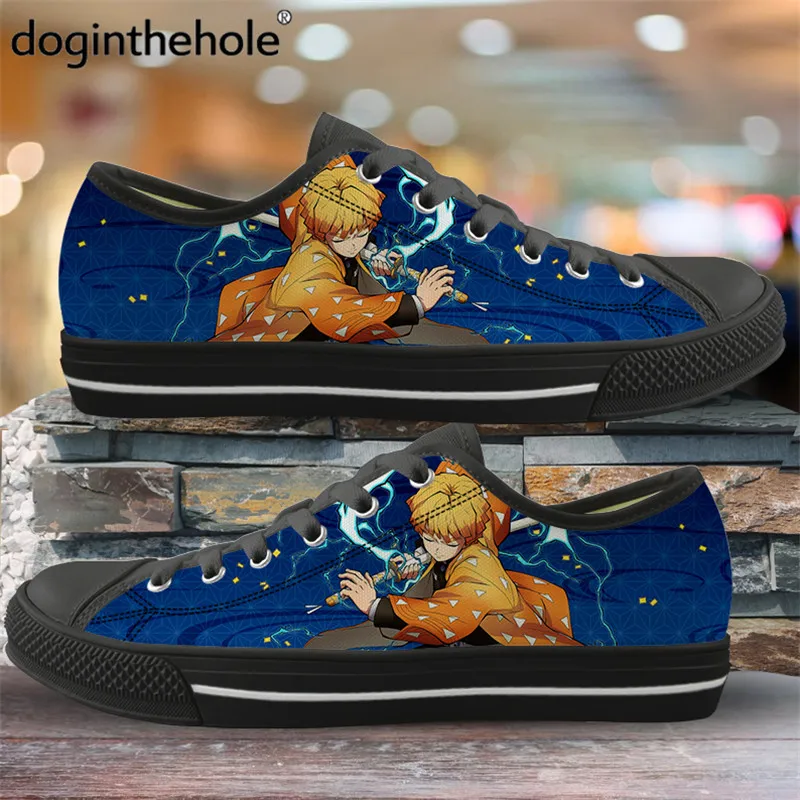 

Кроссовки Doginthehole Demon Slayer Zenitsu мужские, Аниме Манга, черные низкие кеды, холщовая обувь, легкий дизайн, Вулканизированная подошва