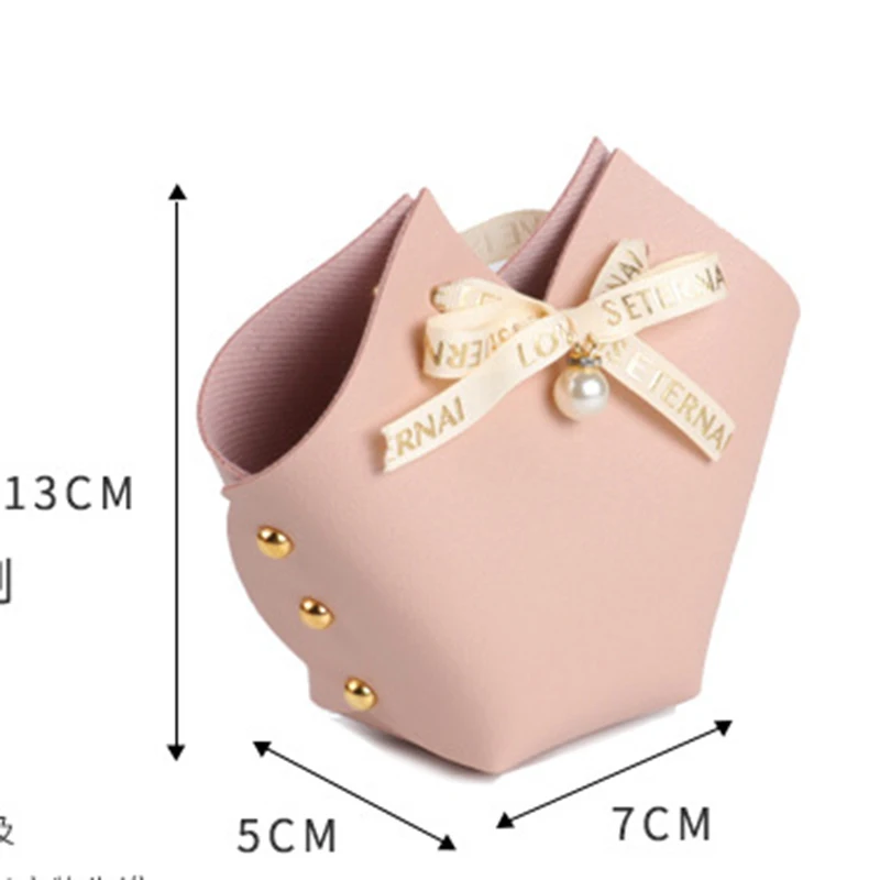 20 Sacchetti Regalo Ringraziamento Rosa Con Manici E Nastri – 12x6x14 Cm Per Bomboniere
