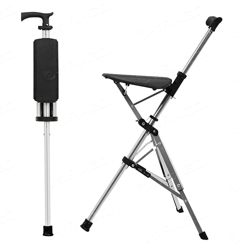 Portable Aluminum Alloy Elderly Crutch Chair Folding Walking Sticks Cane with Seat 3