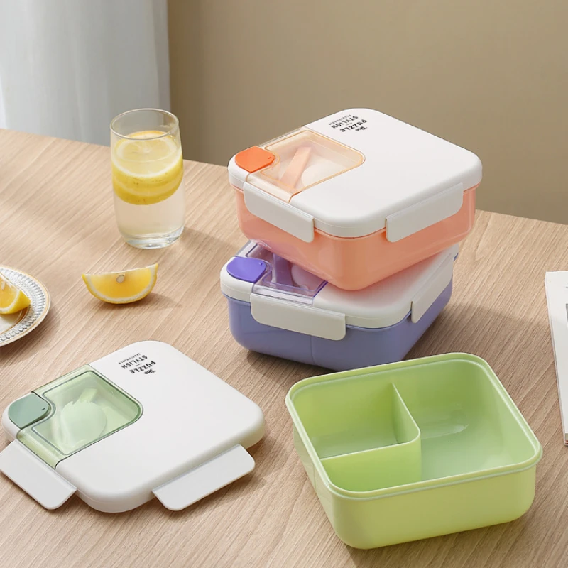 Simple Plastic Square Lunch Box With Dividers For Students And  Professionals, Microwaveable With Utensils, Portable And Compact - Lunch Box  - AliExpress