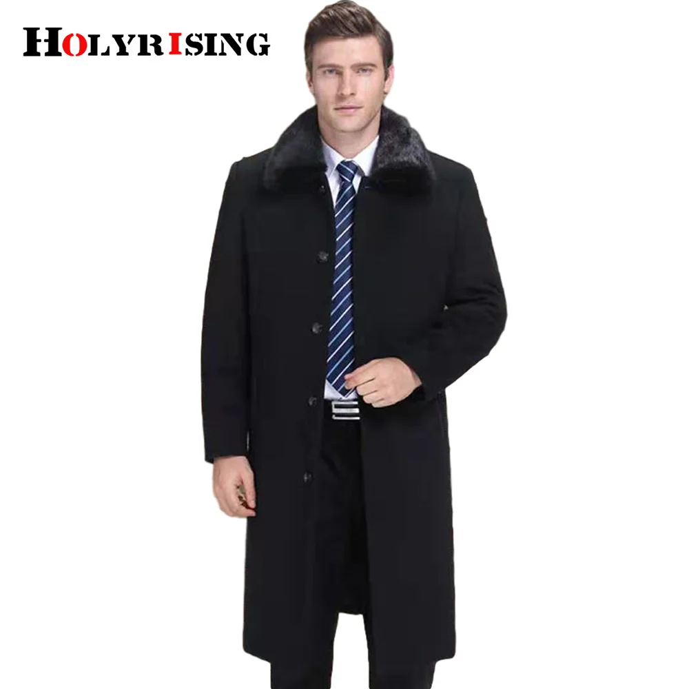 Holyrising Men Wool Jackets Imitative Velvet Mink Erkekler Ceket Woolen Coat Winter Warm Overcoat Male Long Hombre Ropa De 19396