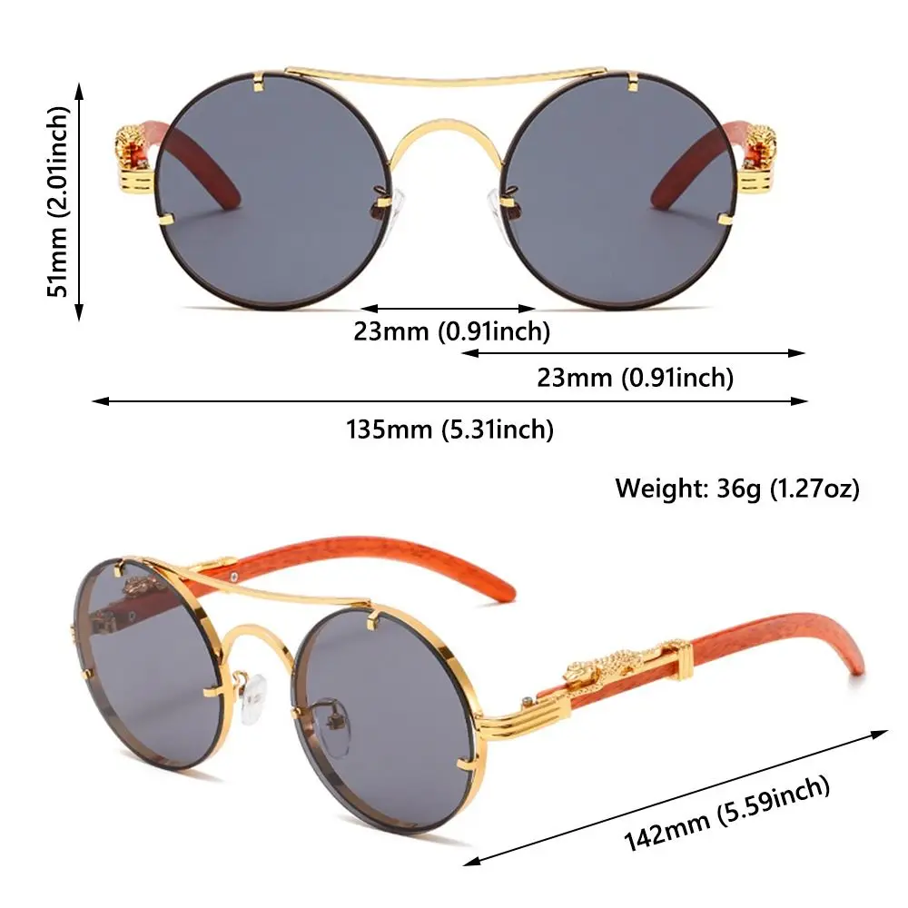 Multicolor Luxury Design Round Sunglasses Cheetah Decoration Double Bridge Gradient Shades UV Protection Eyewear Unisex