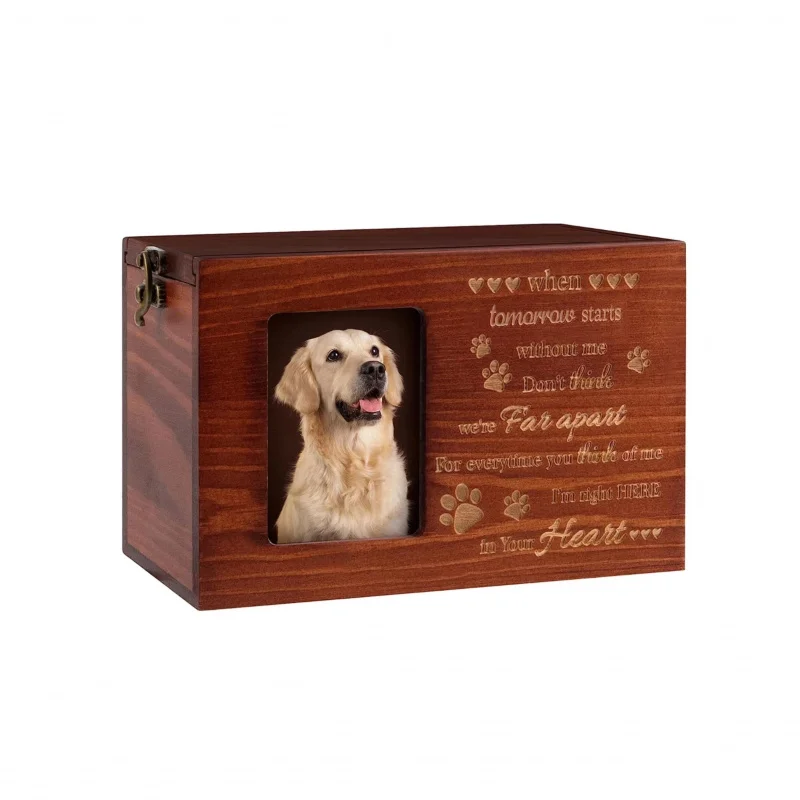 Pet Urn Dog or Ashes，Wooden Pet Urn with Photo Frame，Pet Memorial or Dog Box with Black Flannel，Lost P