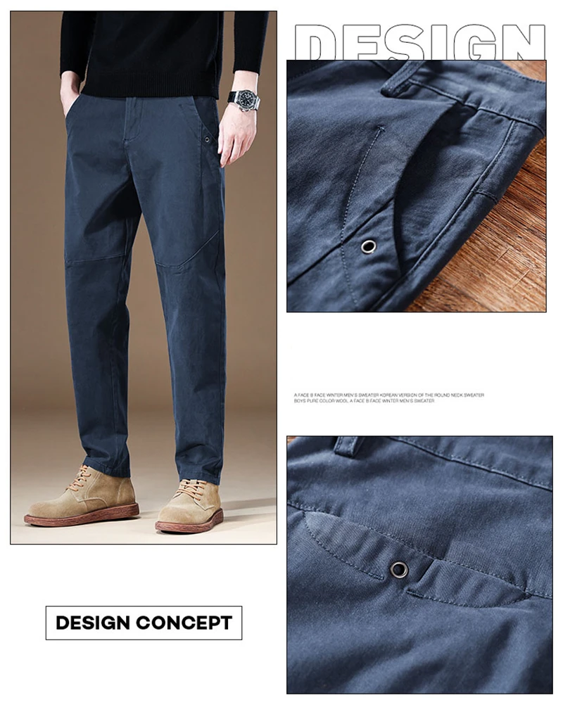 2024 New Spring Autumn Men's Cargo Work Pants 97%Cotton Thick Solid Color Wear Korean Grey Casual Trousers Male Plus Size 38 40