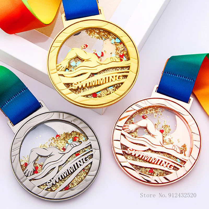 Creative Swimming Metal Hanging Neck Medal, Outstanding, Excellent Employee, Annual Meeting Award, Commemorative Home Decor, 1Pc