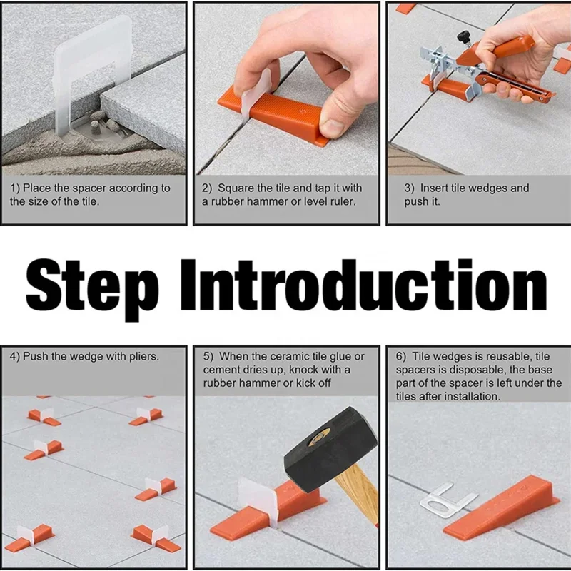 Tile Spacers Tile Leveling Clips Tile Leveling Tools 100pcs Ceramic Tile Leveling System Clips Spacers Straps Kit for Tile Laying