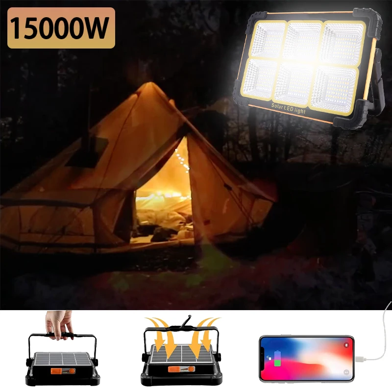 New Portable Led Work Solar Light 15000W 3 Modes of lighting Mobile Power Bank Super Bright for Camping Power Outage Emergencies banggood super light replacement 26 5mm 1 mode or 5 modes xm l xml t6 bulb cup module for 501b 502b led torch flashlight