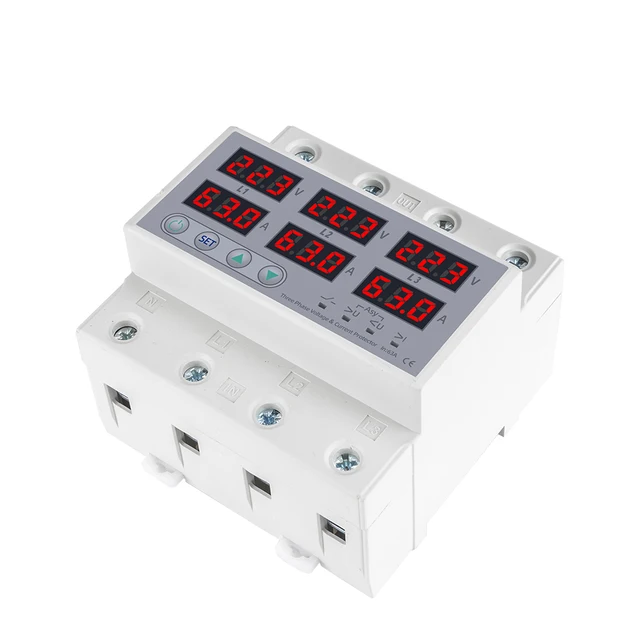 Relais De Surveillance Triphasé 380V AC 50Hz Séquence Protecteur Relais Tension Avec Affichage Numérique Surtension Sous-tension Tension Non équilibrée, Montage Sur Rail