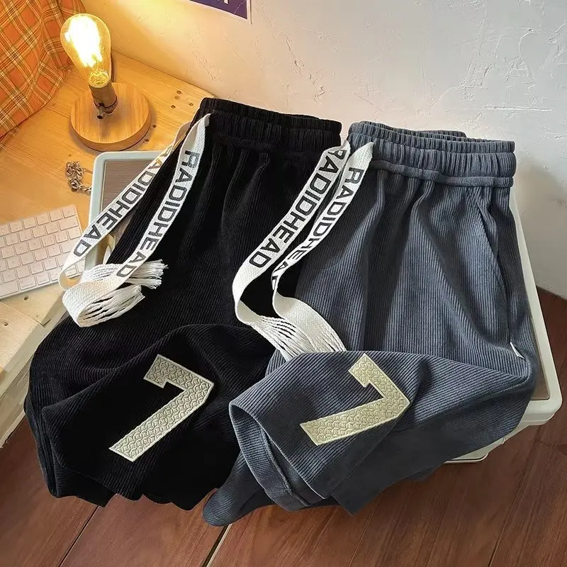Summer Men Motion Elastic Waist Number Printing Loose Pants Straight Cylinder Casual Solid Color Comfortable All-match Shorts
