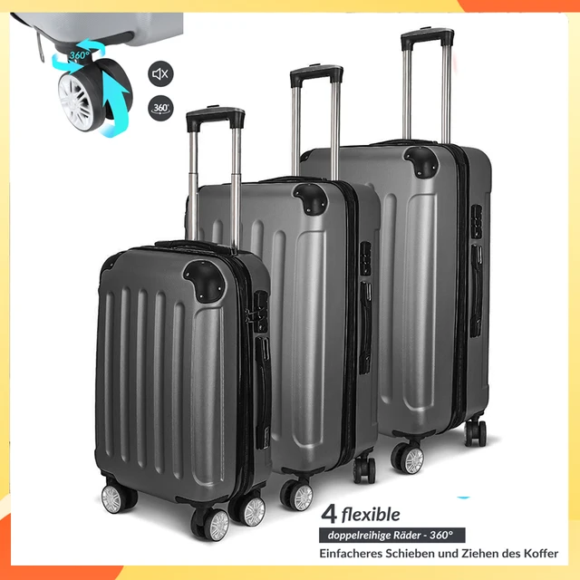 Anajqaqia Set de bagages – Ensemble de valises trolley trois pièces gris foncé – Avec une conception à double roue et des serrures TSA pratiques 1