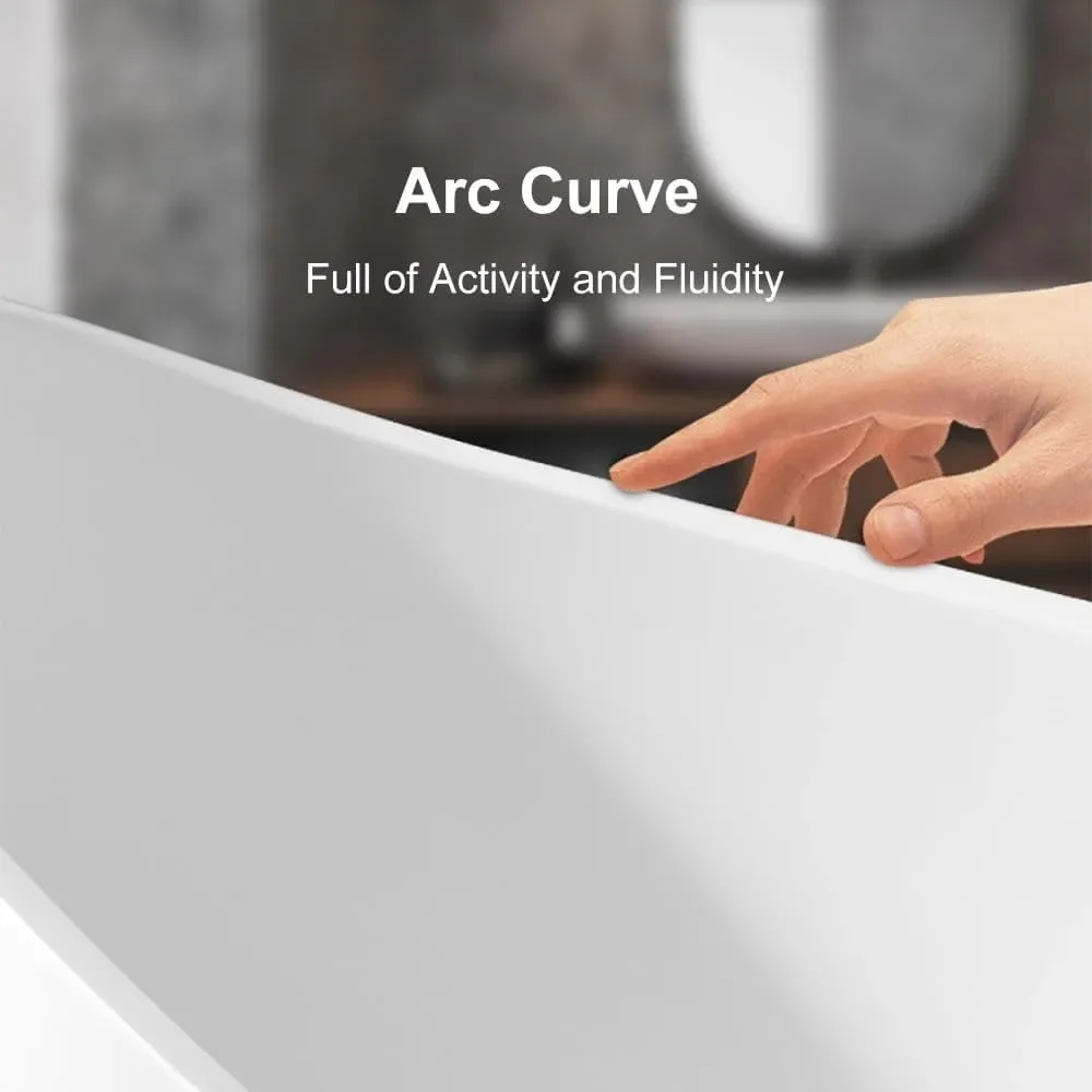 Japanese Soaking Bathtub 47'' Oblique Freestanding Tub Stone Resin Deep Soaking Bathtub in Matte White 6
