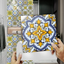  10pcs/set Mandala Pattern Wall Tile Stickers Ceramic Removable Wallpaper Antique Self-adhesive Flower Fighting Retro Refurbished 