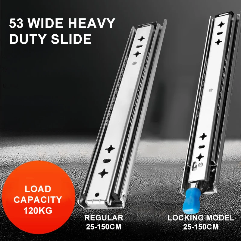 Drawer Slides 25-135CM Stainless Steel Heavyduty with Lock Slide Keyboard Silent 2-Fold Guide Rail Cabinet Furniture Hardware