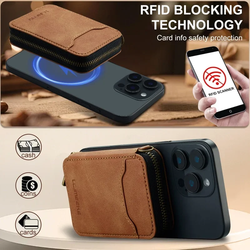 Premium RFID Shielded Magnetic Zipper Wallet in Synthetic Leather – Elegant Phone & Card Holder, Compact Design, Perfect Gift