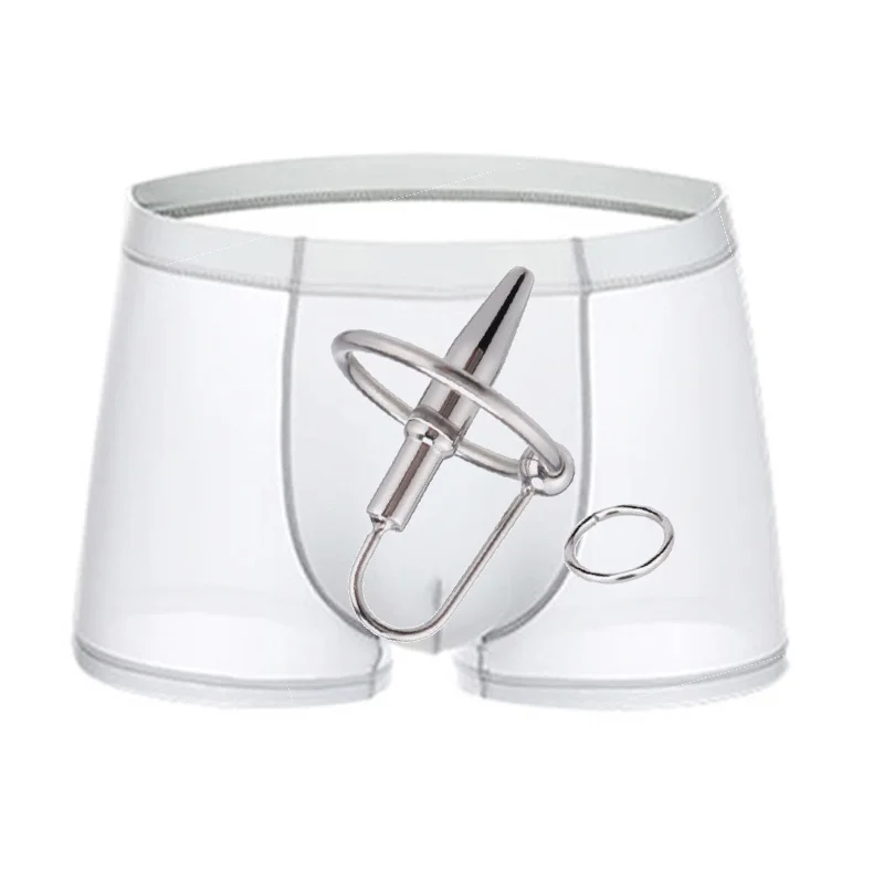 Men 304 Stainless Steel Open Front Hole Boxers with Pull Rings Fitness Muscle Boxers Exercise