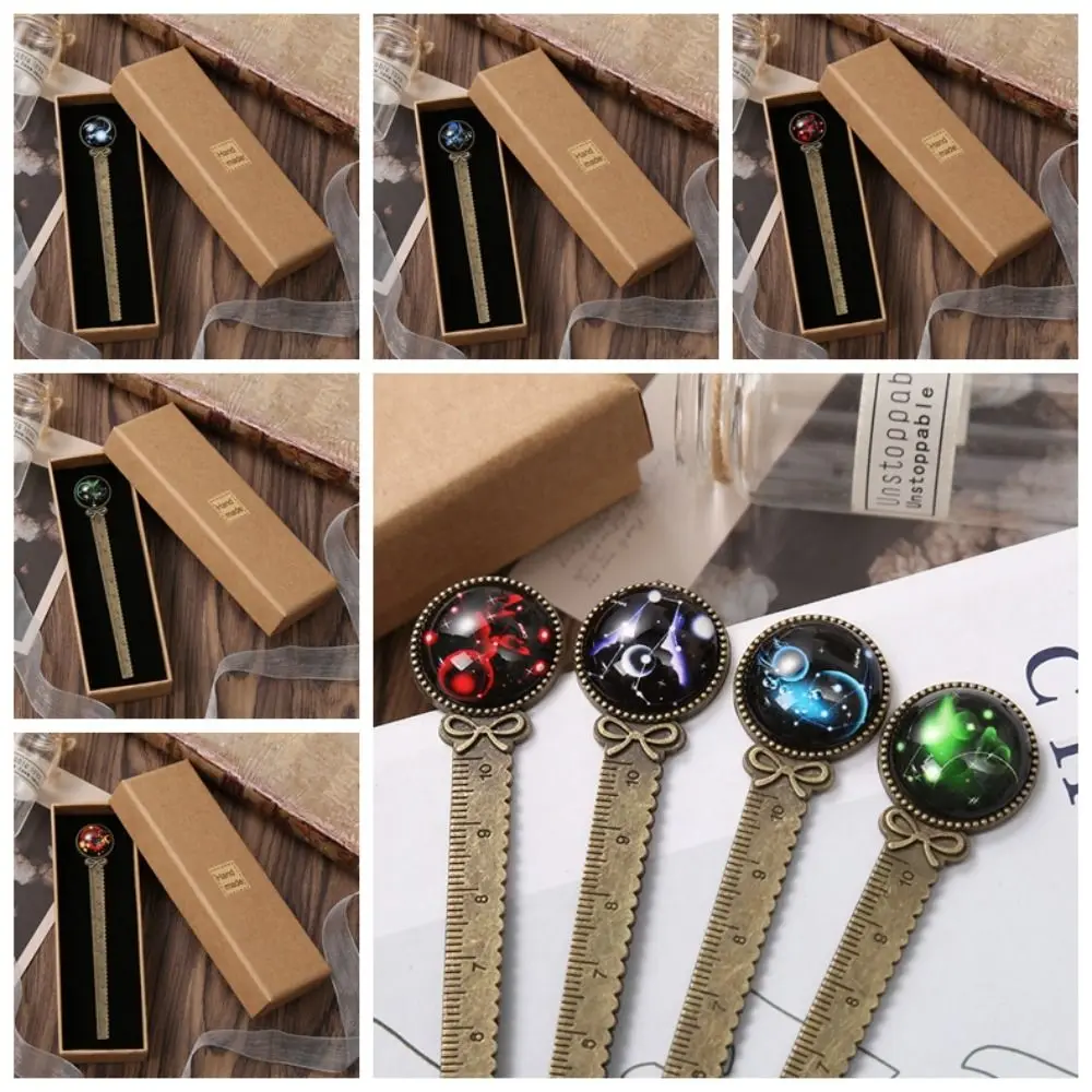 Gemstone Inlaid Twelve Constellation Bookmark Good Luck Pagination Mark Metal Page Marker Book Clip Book Paginator