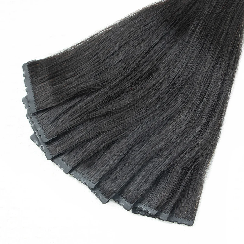 Inject PU Skin Weft Hair Twin Tabs Human Hair With Holes Micro Beads Extensions Blonde 10PCS Machine Remy Invisible Weft