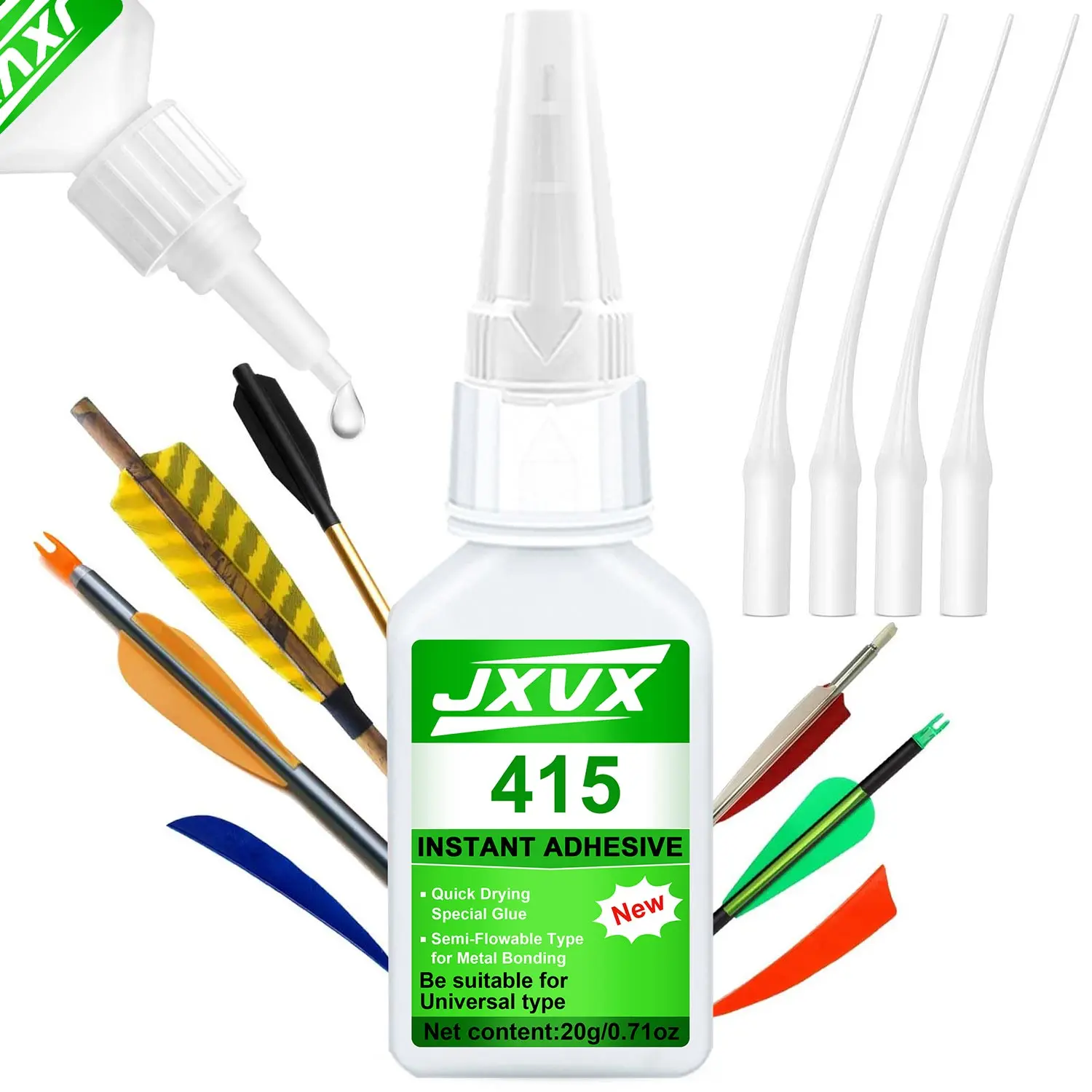 Tube de colle cyanoacrylate 20ml pour modélisme, haute résistance et séchage rapide, sur fond blanc.