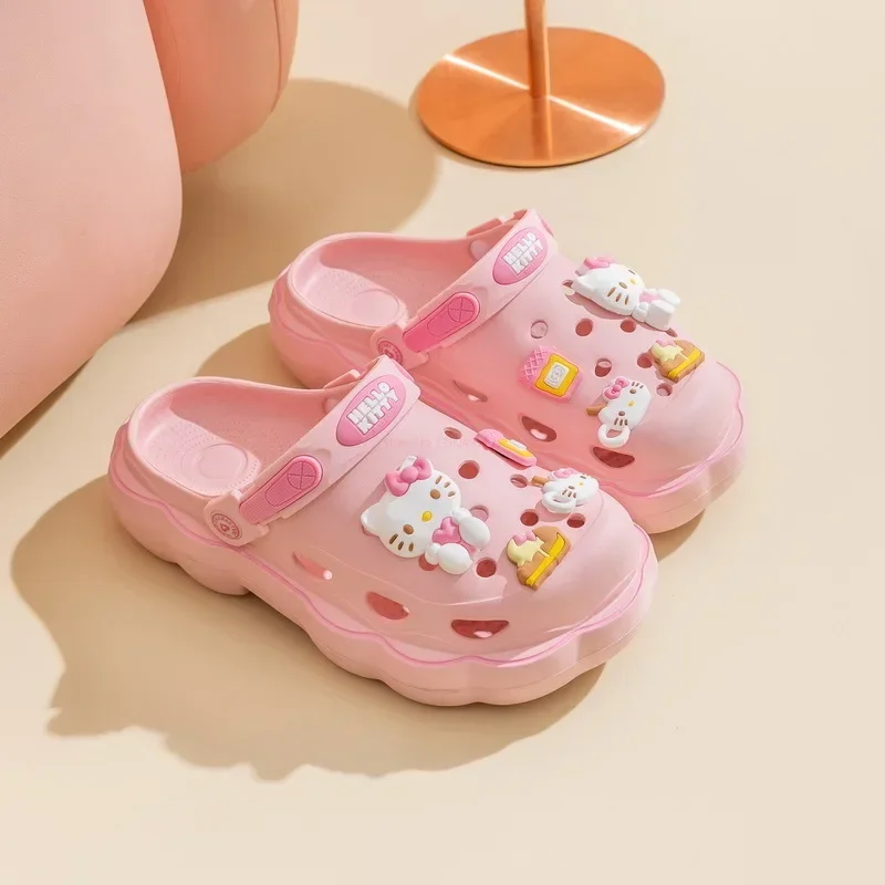 

Sanrio Мультяшные милые коричные ботинки Kuromi Hellokitty взрослые ботинки искусственные пляжные ботинки для мужчин и женщин