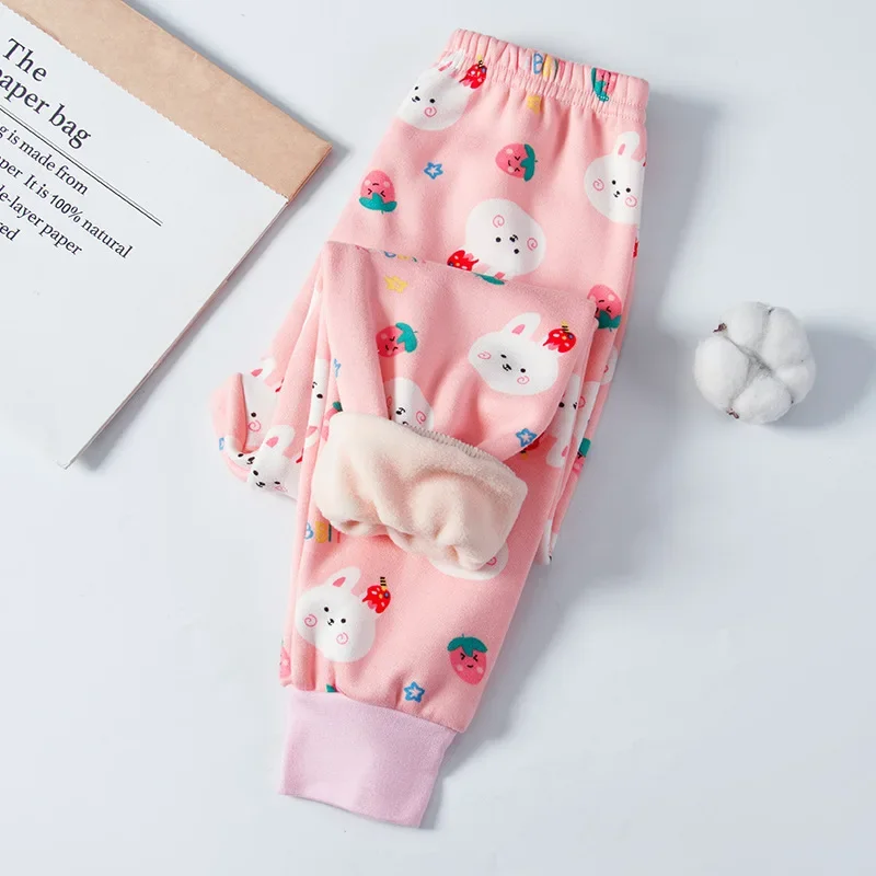 New 2-8 Years Old Boys and Girls Warm Pants Baby Solid Color Thick Pants Soft Sleepers Warm Children's Clothing