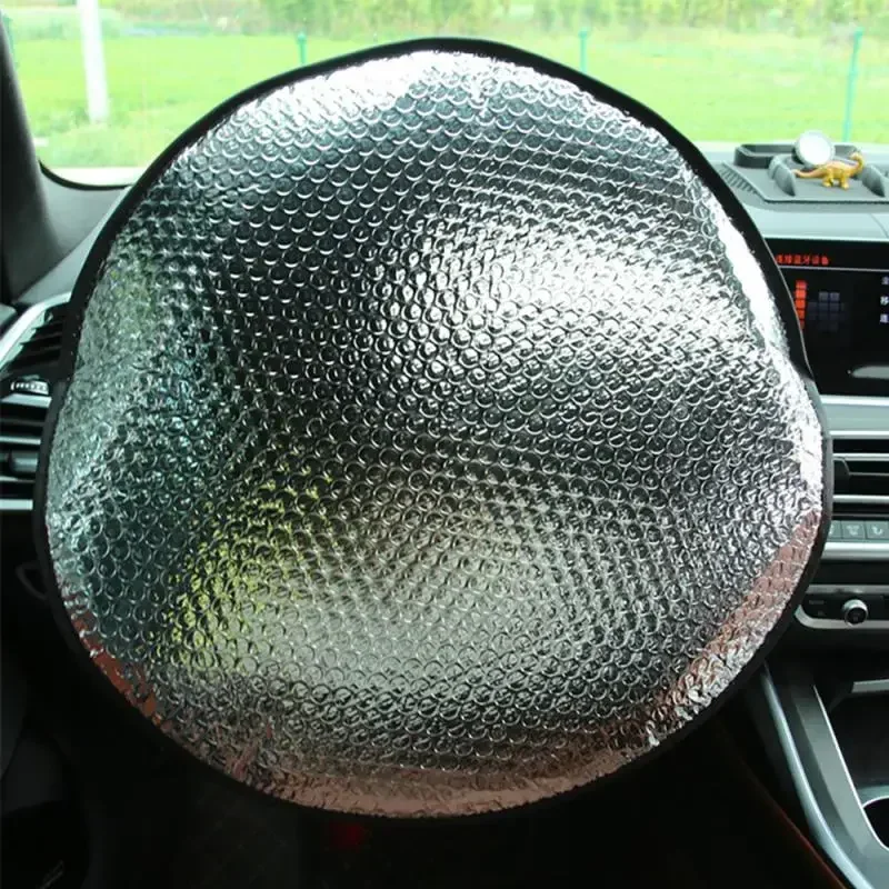 Car Steering Wheel Sun Shade Double Thick Sun Protection Foldable Anti-uv Sunscreen Car Supplies Steering Wheel Cover Silver