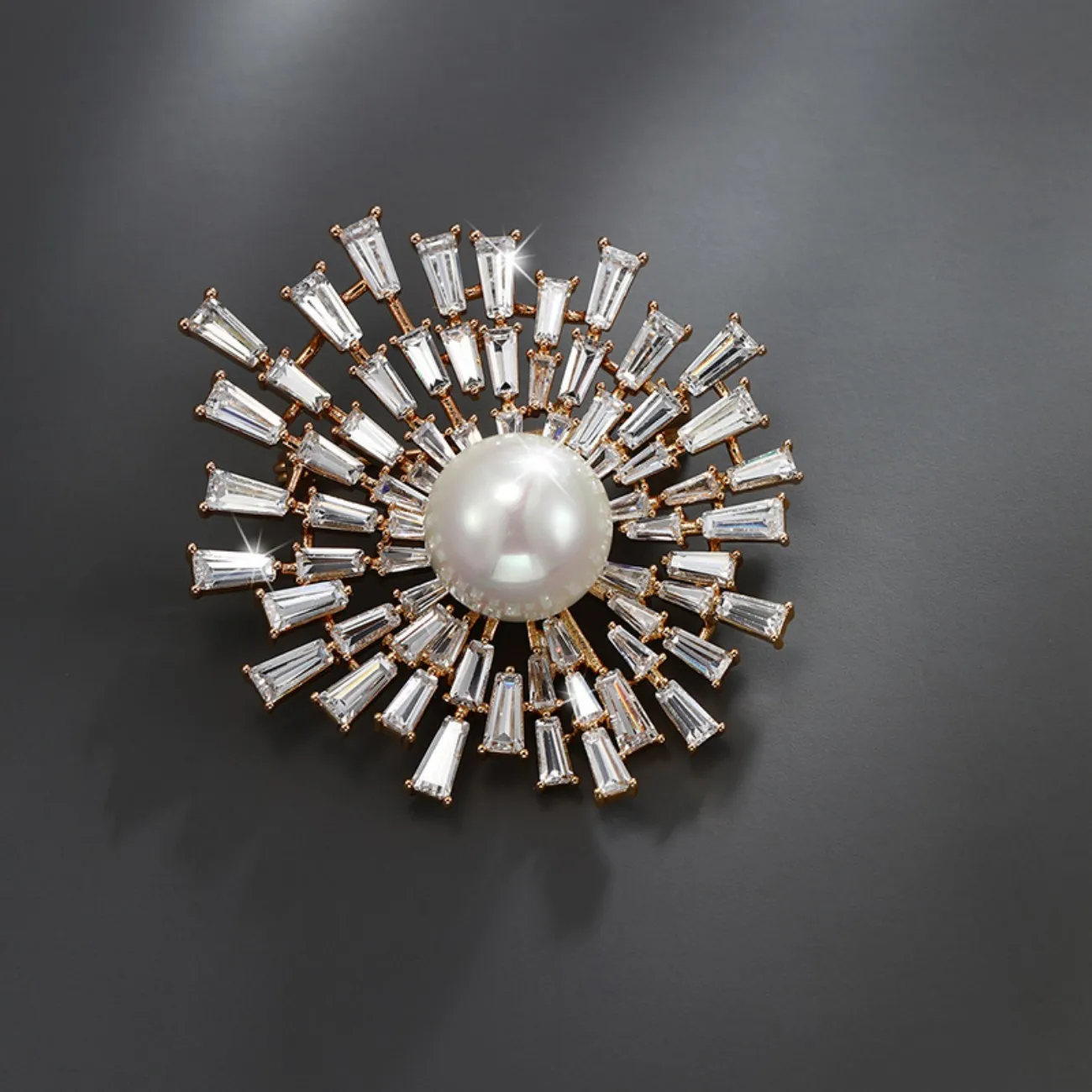 Full zircon pearl brooch pin boutonniere sun flower high-end exquisite dress accessories