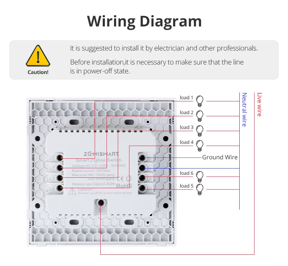Zigbee Wall Light Switch with Neutral No Neutral 1 2 3 4 6 Gangs Interruptor Wor