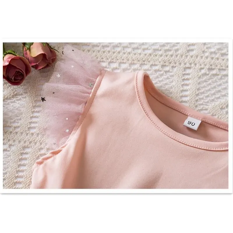 2025 New in Dress Solid Sequin Summer Dress 2 4 6 Years Kid's Princess Fly Sleeve Elegant Cute Birthday Party