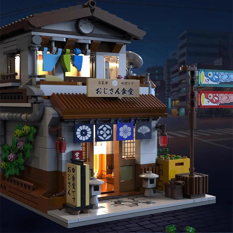 Cada LED City Japanese Style Canteen House Architecture Building Blocks Late Night Canteen Figures Bricks Toys for Kid Gifts 6