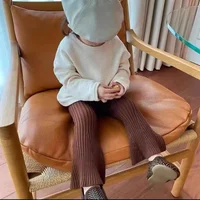 Children Clothing 2023 New Spring and Autumn Pants Girl Knitted Bell Bottoms Korean Style Baby Solid Color Wool Elastic Leggings 3