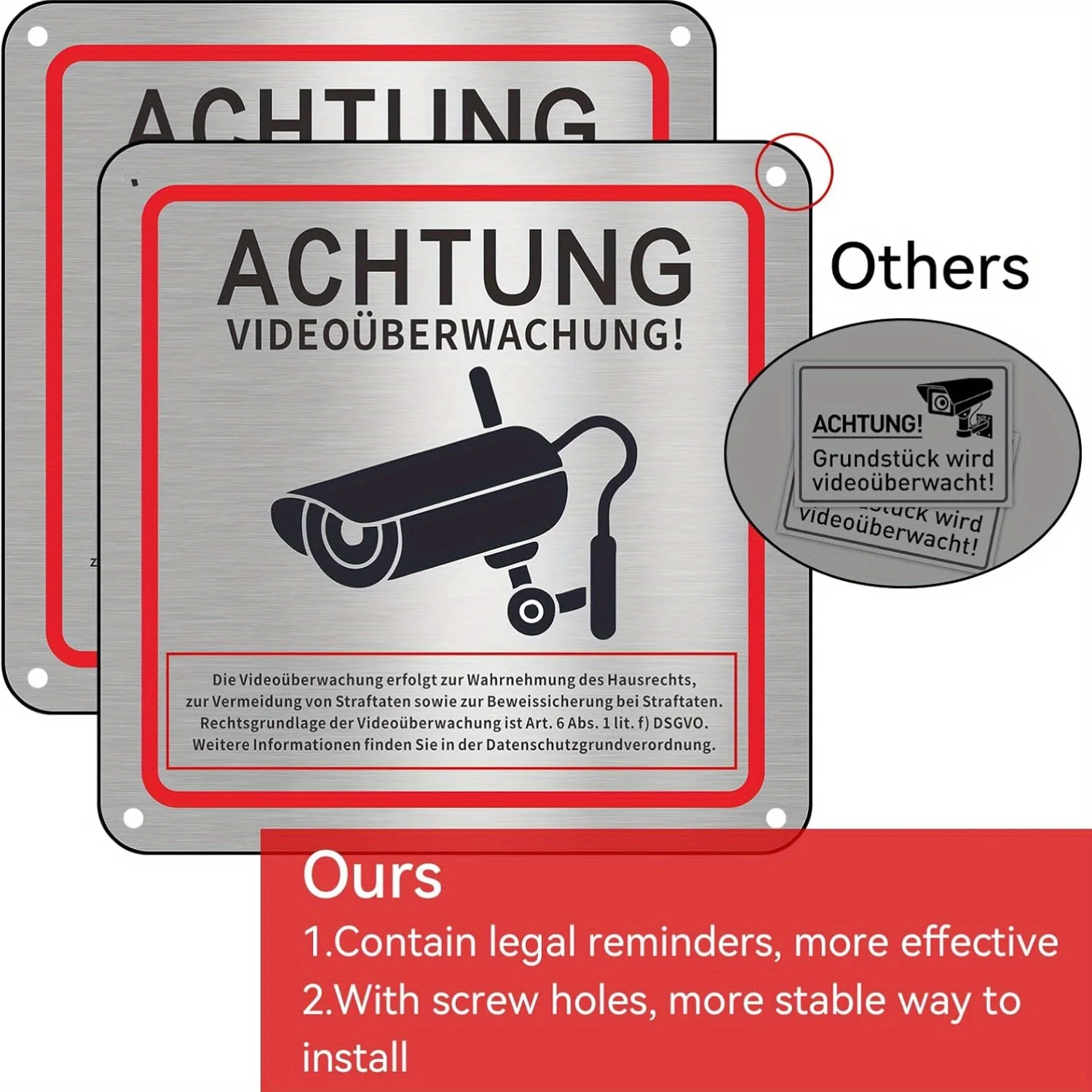 Wandmontierte Überwachungskamerasignage aus Aluminiumlegierung – deutscher Text und Symbole – Metallschild für Sicherheitssystem