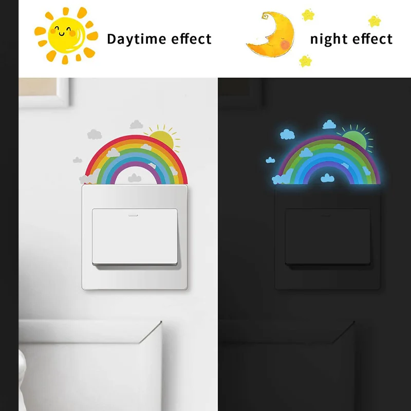 1pc Luminous Rainbow Pattern Light Switch Stickers Bathroom Bedroom Living Room Switch Stickers, Removable Light Sticker