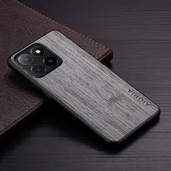 Luxury Bamboo Wood Pattern Leather Phone Cover for Honor - Premium Case Coque (Light Gray)