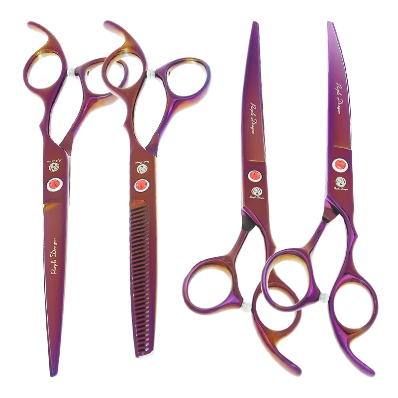 7 inch Purple Dragon Pet Grooming Scissors Set Straight Curved Shears Cat Dogs Cutting Thinning Fur Clipper for Groomer B0020B | Дом и сад