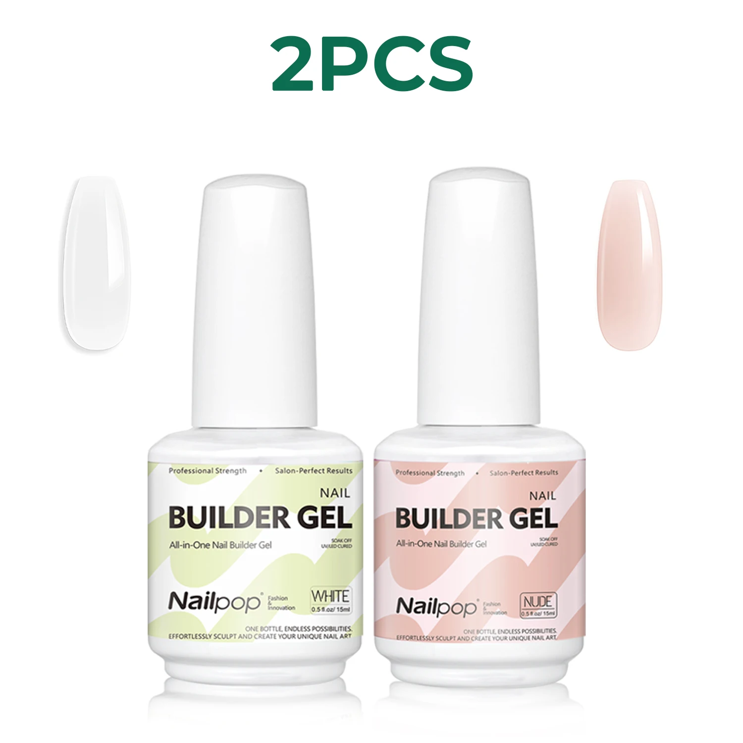 Nailpop 15ml Builder Gel: Enhanced Nail Strengthener & Extension Polish - Soak Off UV Gel Rhinestone Glue in 4 Vibrant Colors