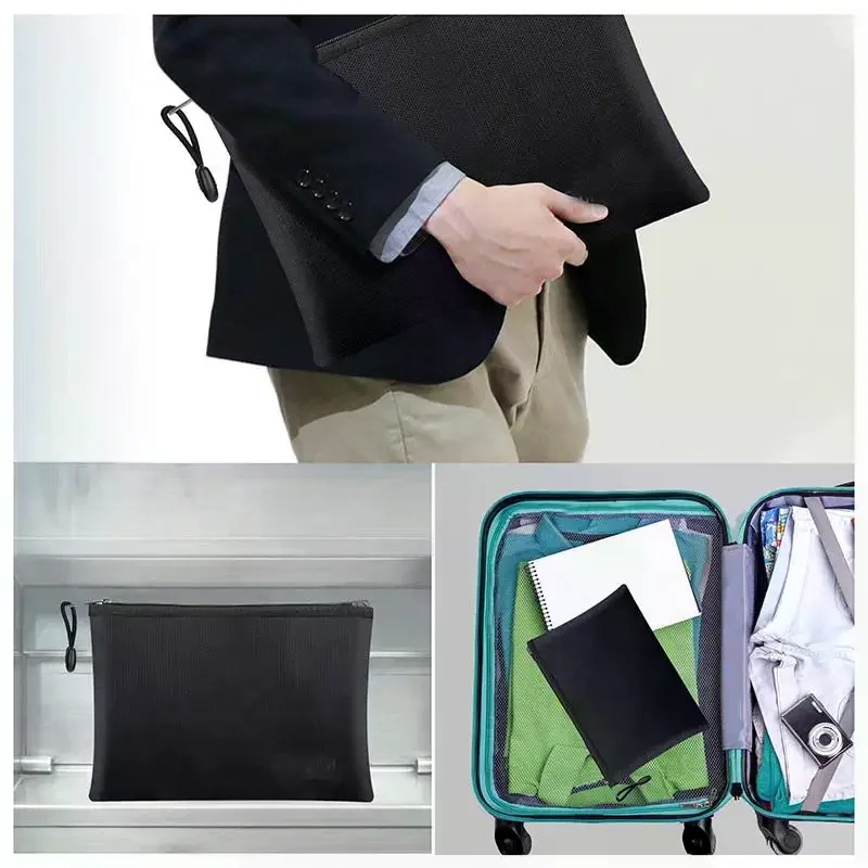 다양한 크기의 방화 및 방수 가방 증명서, 머니 카드용 지퍼가 달린 소형 ID 카드 보관 가방(검정색, 은색) 1PC