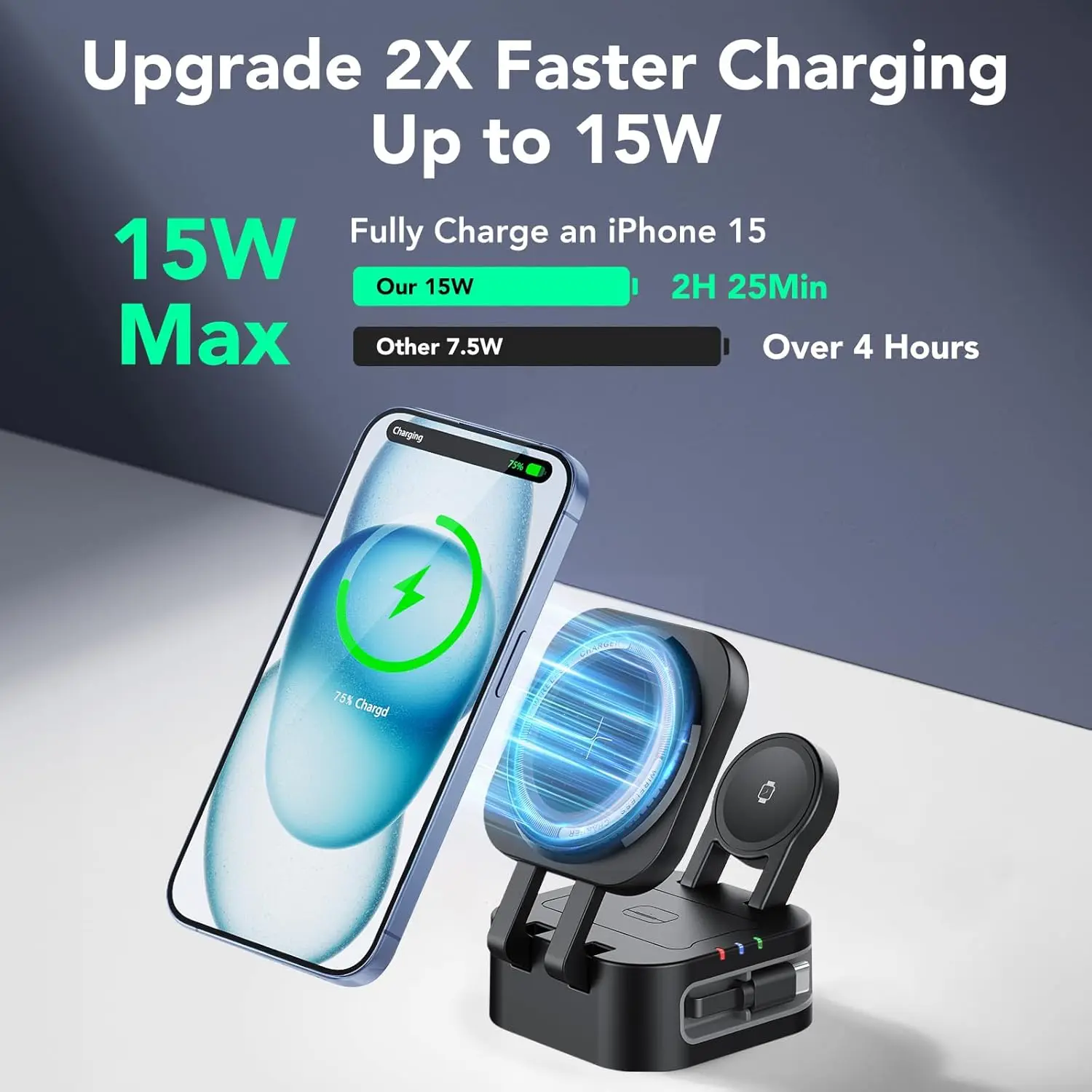3 in 1 Magnetic Wireless Charger Station With Extension Cords for iPhone 17 16 15 14 13 12 iWatch 11-2 Airpods Pro Fast Charging