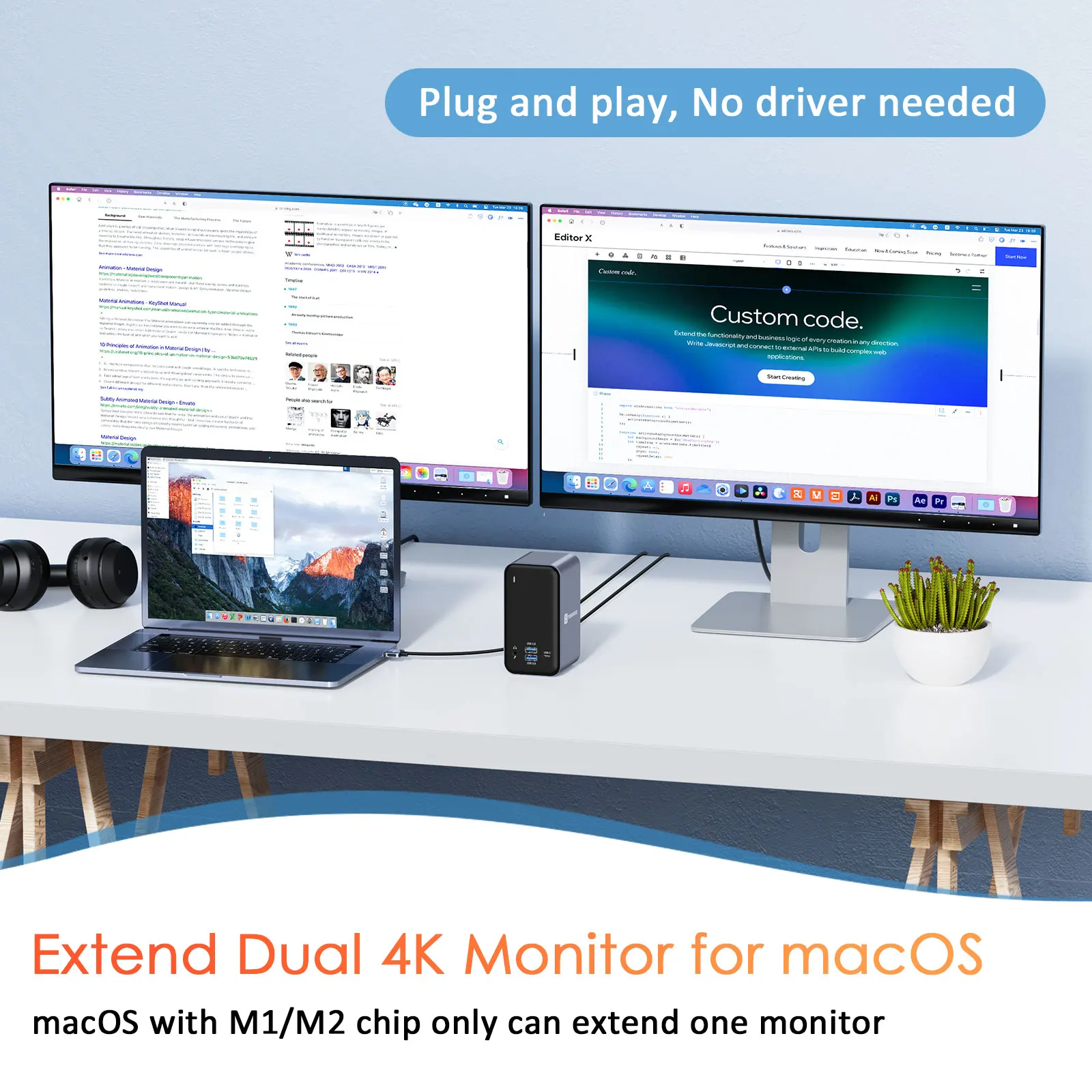 Фото Док-станция для MacBook Pro/Air, 2 HDMI, PD 3,0, RJ45, 3,5 мм №2