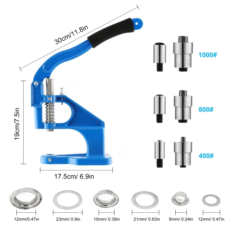 Manual Grommet Eyelet Machine DIY Hand Press Leathercraft Sewing Pressing Punch Tool eyelet punch tool set grommet punch tool grommet tool grommet tool kit grommet eyelet kit with 6/10/12mm Dies+1500pcs Grommets