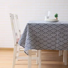 

Cotton Tablecloths, Waterproof Table Covers Fan Blue White Dining Table Coffee Table Deco