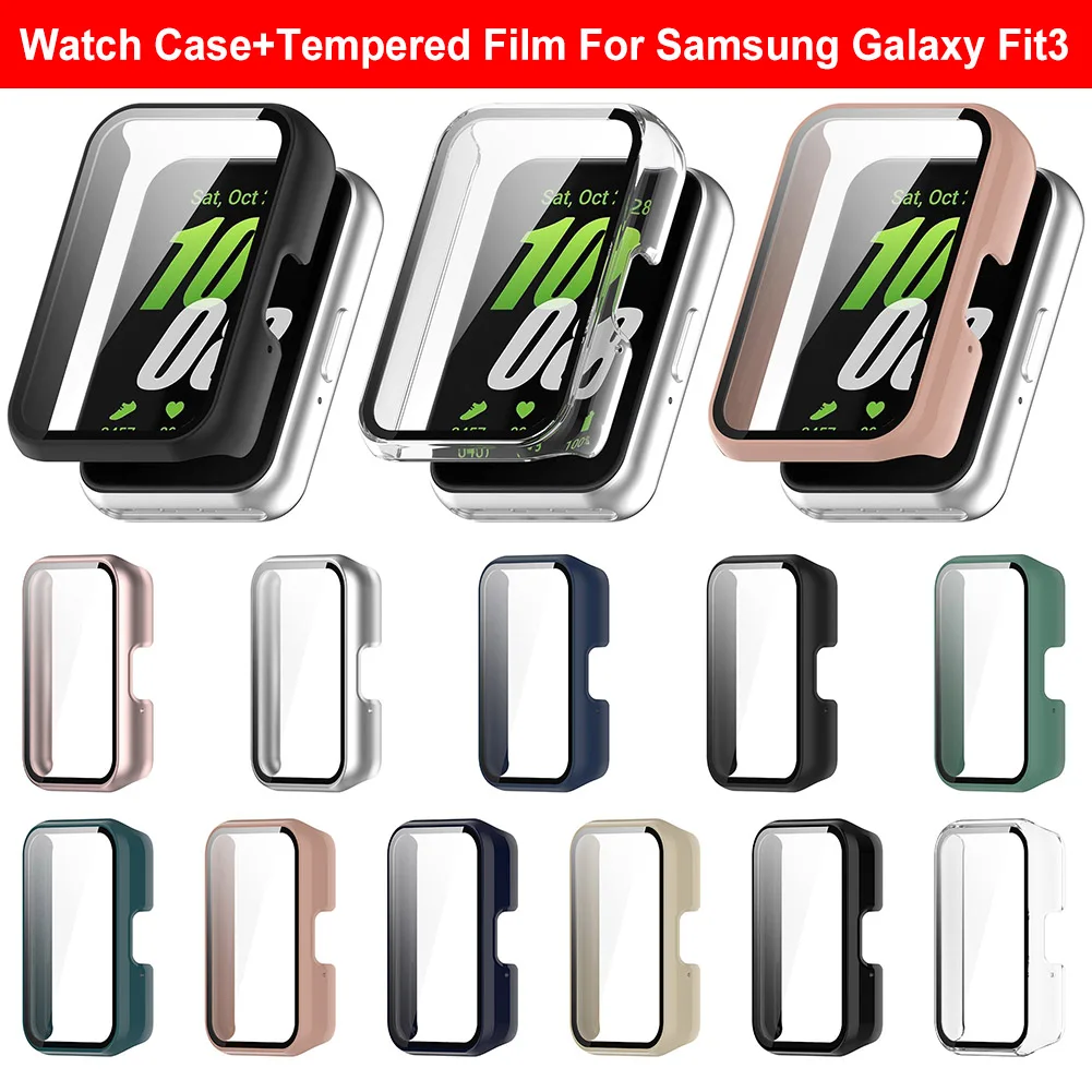 스마트 워치 보호 커버, 삼성 갤럭시 핏 3 SM-R390 PC 시계 케이스, 강화 유리 포함, 낙하 방지 스크래치 방지 시계 케..