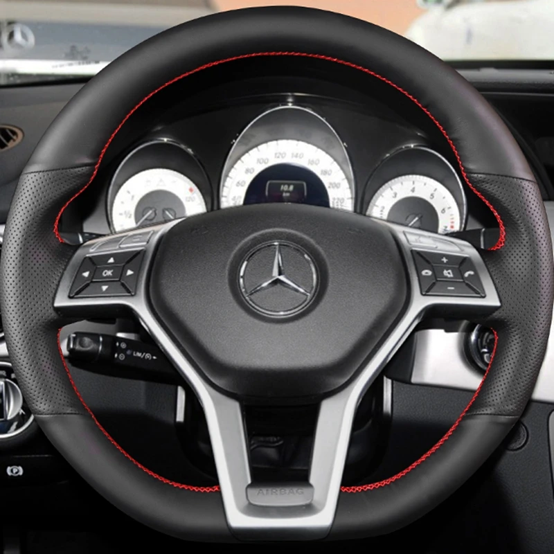 

For Mercedes Benz A45 AMG W176 C63 W204 CLA C117 CLS S-Model 2011-2016 Hand-Stitched non-slip Leather Car Steering Wheel Cover